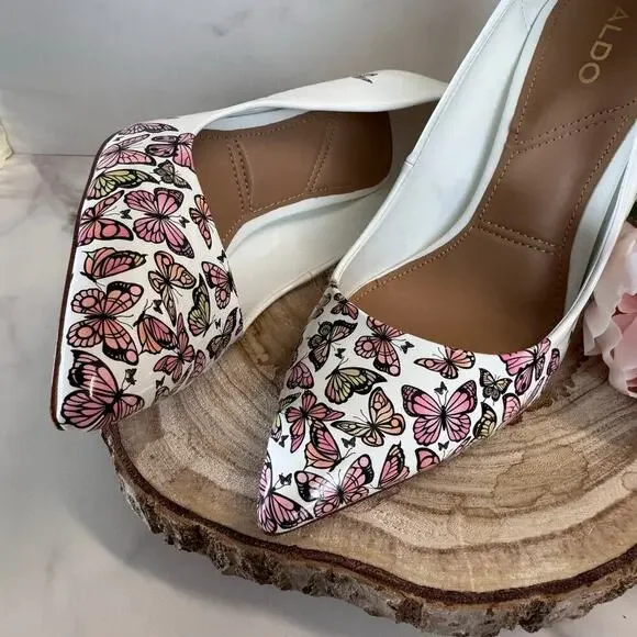 ALDO Lala Pointed Toe Stiletto Pump in White Butterfly Multicolor, Womens 7.5 - Picture 2 of 8
